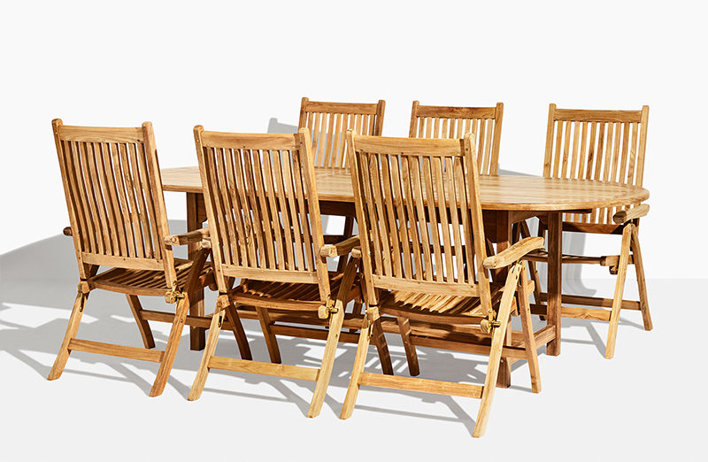sættilbud med havestole og havebord i teak træ med udtræk på udsalg online shop fri fragt
