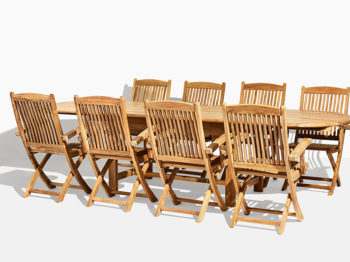 sættilbud med havestole og havebord i teak træ med udtræk på udsalg online shop stort sæt