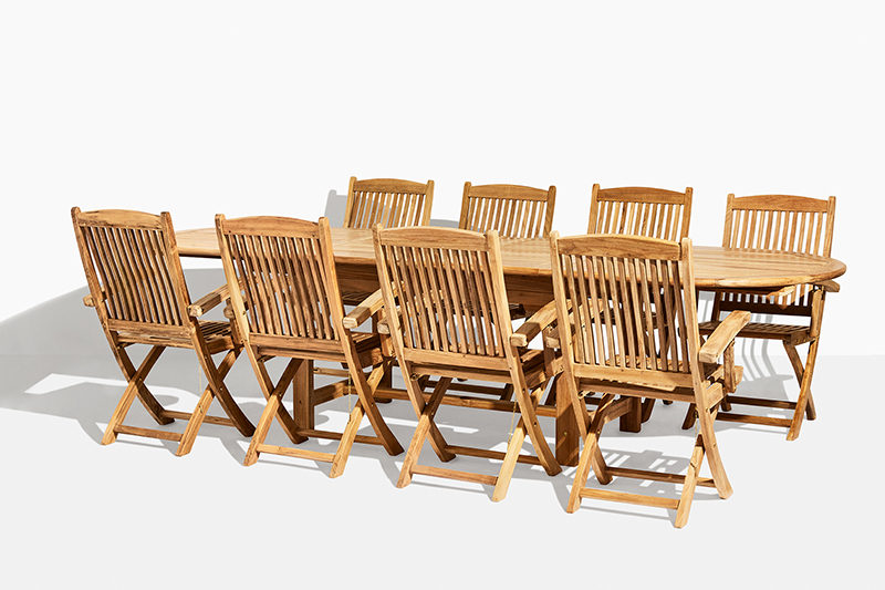 sættilbud med havestole og havebord i teak træ med udtræk på udsalg online shop stort sæt